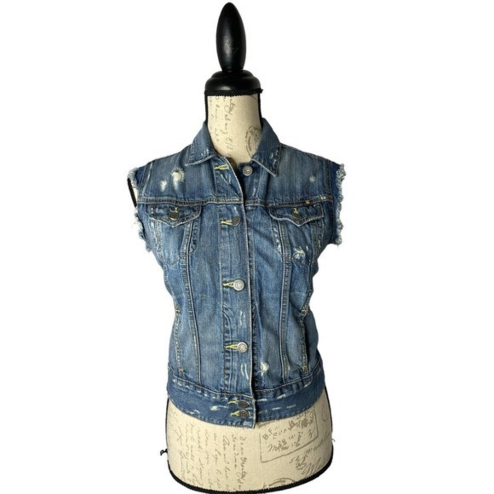 Lucky Brand Distressed Denim Trucker Jean Vest Women's Size XSMALL